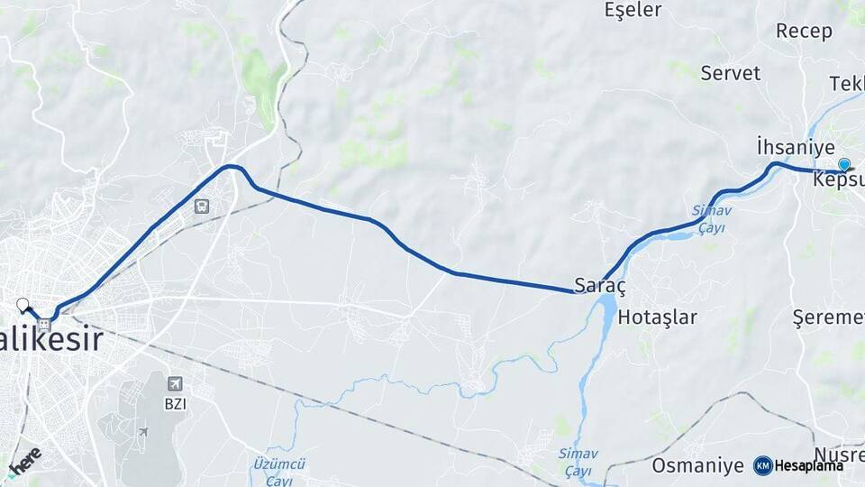 Balıkesir Kepsut Karesi Arası Kaç Km - Yol Haritası