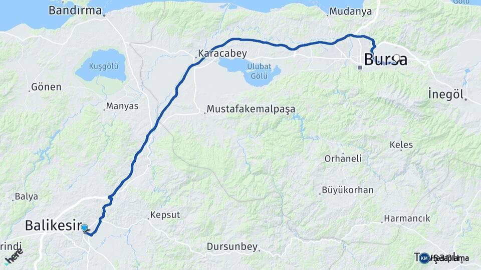 Balıkesir Kestel Bursa Arası Kaç Km - Yol Haritası