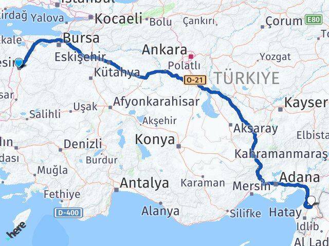 Balıkesir Kırıkhan Hatay Arası Kaç Km - Yol Haritası