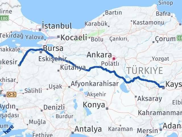 Balıkesir Kocasinan Kayseri Arası Kaç Km - Yol Haritası