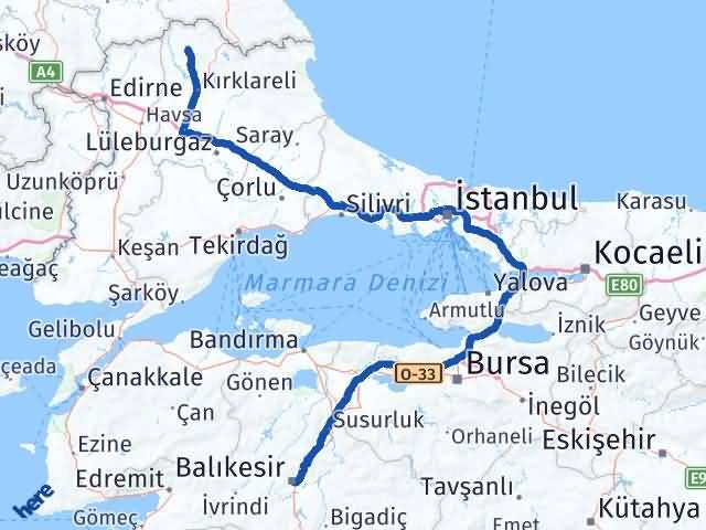 Balıkesir Kofçaz Kırklareli Arası Kaç Km - Yol Haritası