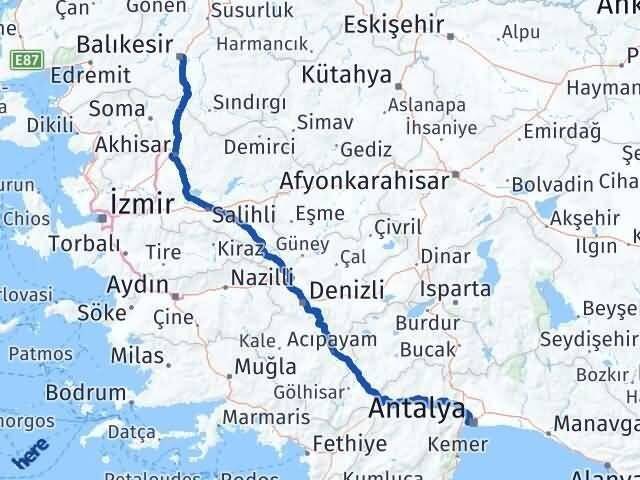 Balıkesir Konyaaltı Antalya Arası Kaç Km - Yol Haritası