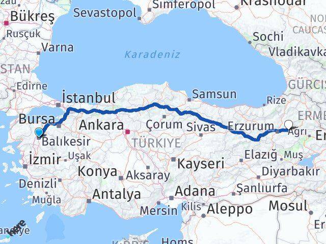 Balıkesir Köprüköy Erzurum Arası Kaç Km - Yol Haritası