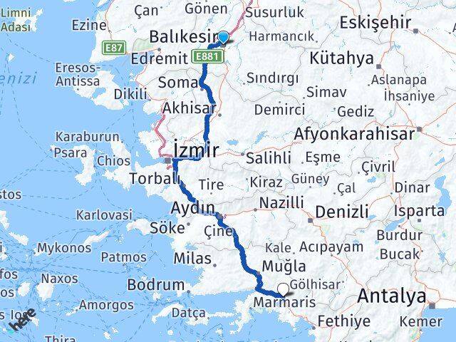 Balıkesir Köyceğiz Muğla Arası Kaç Km - Yol Haritası