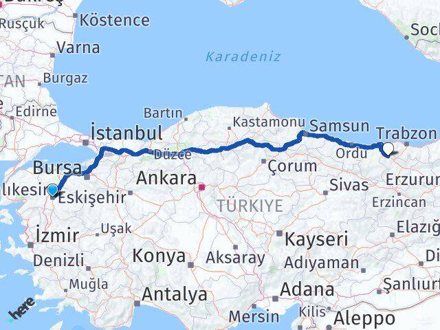 Balıkesir Kürtün Gümüşhane Arası Kaç Km - Yol Haritası