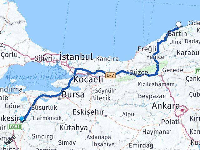 Balıkesir Kurucaşile Bartın Arası Kaç Km - Yol Haritası