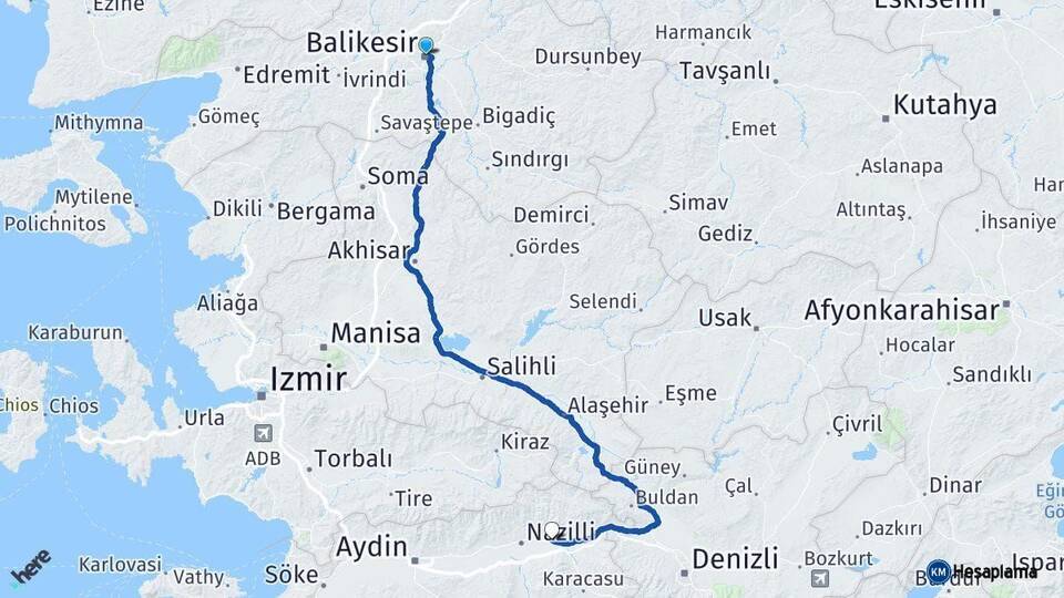 Balıkesir Kuyucak Aydın Arası Kaç Km - Yol Haritası