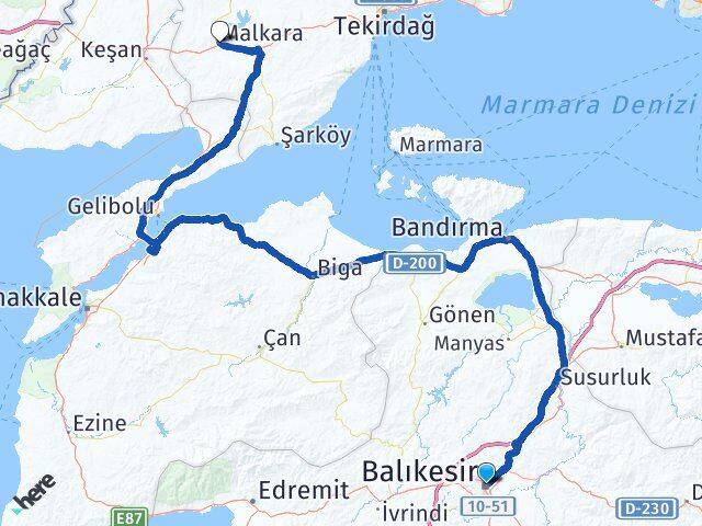 Balıkesir Malkara Tekirdağ Arası Kaç Km - Yol Haritası