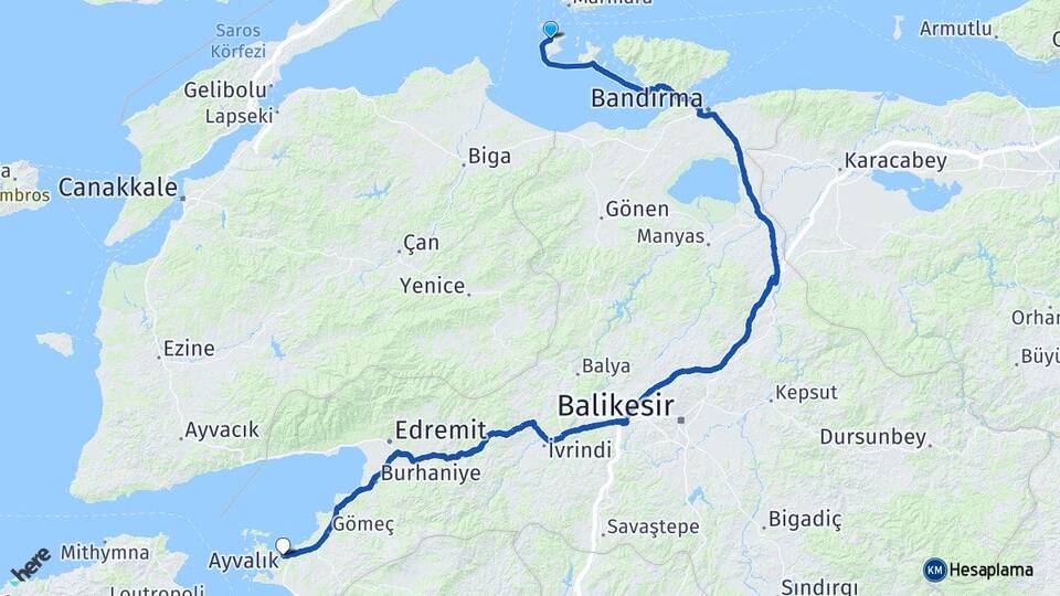 Balıkesir Marmara Avşa Ayvalık Arası Kaç Km - Yol Haritası