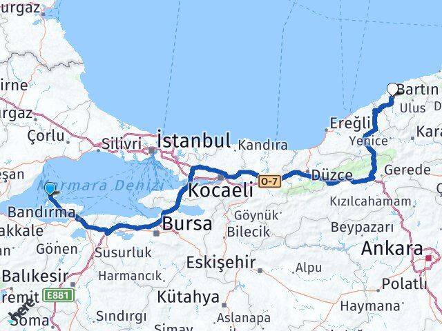 Balıkesir Marmara Bartın Arası Kaç Km - Yol Haritası