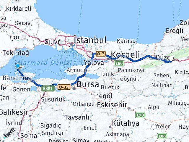 Balıkesir Marmara Bolu Arası Kaç Km - Yol Haritası