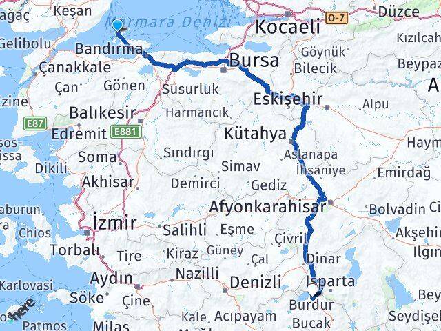Balıkesir Marmara Burdur Arası Kaç Km - Yol Haritası