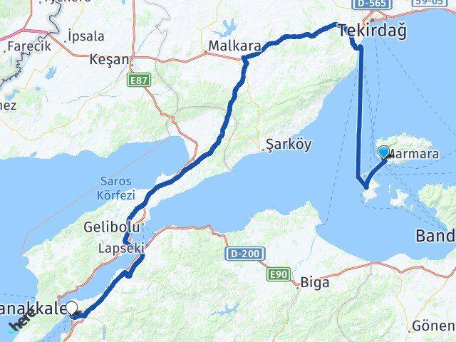 Balıkesir Marmara Çanakkale Arası Kaç Km - Yol Haritası