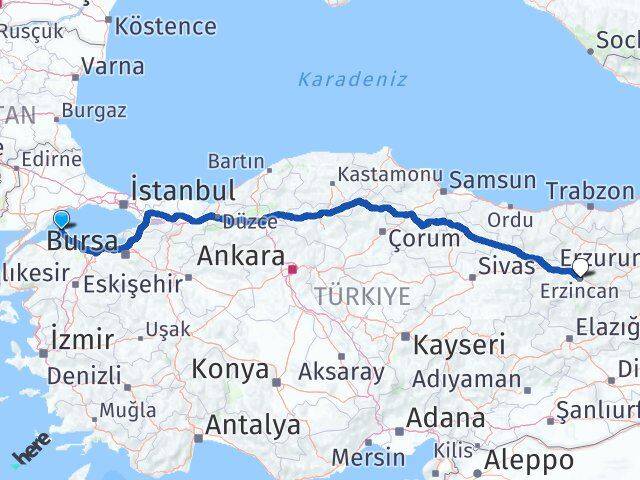 Balıkesir Marmara Erzincan Arası Kaç Km - Yol Haritası