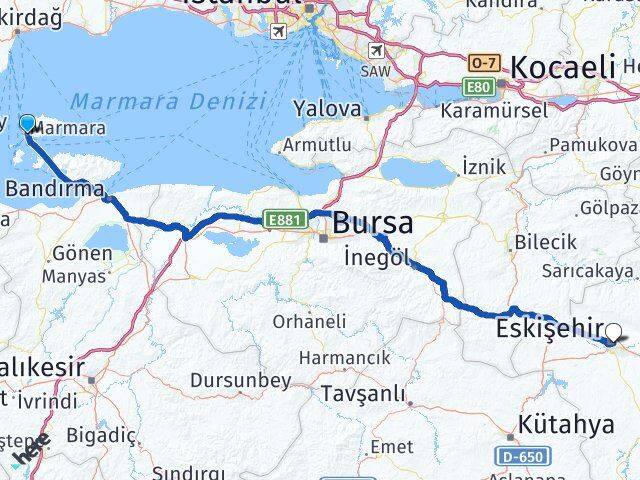 Balıkesir Marmara Eskişehir Arası Kaç Km - Yol Haritası