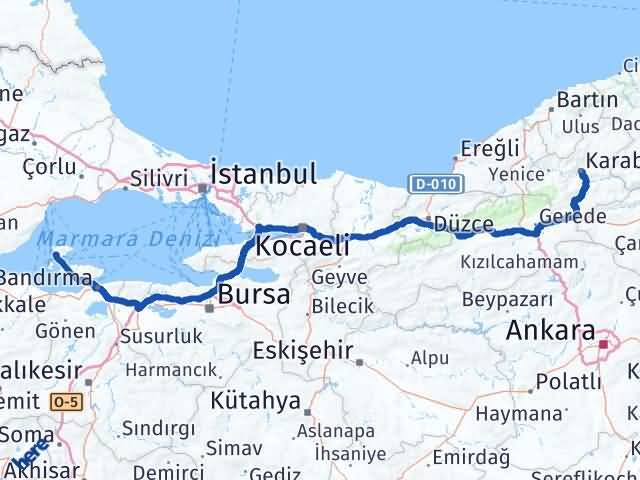 Balıkesir Marmara Karabük Arası Kaç Km - Yol Haritası