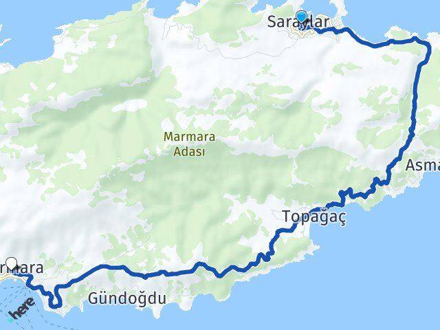Balıkesir Marmara Saraylar Marmara Arası Kaç Km - Yol Haritası