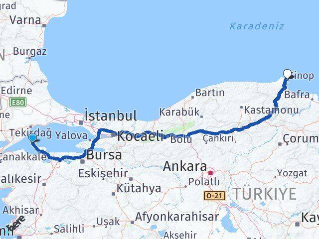 Balıkesir Marmara Sinop Arası Kaç Km - Yol Haritası
