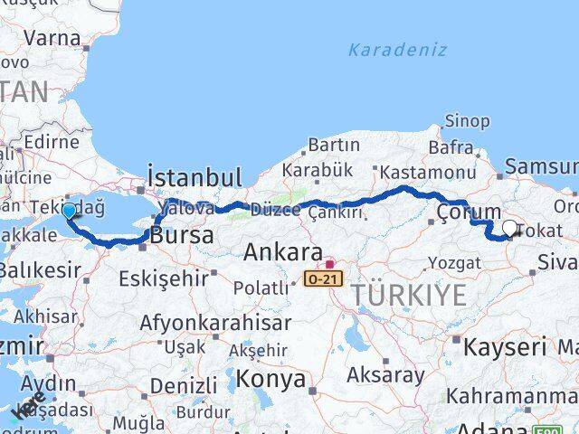 Balıkesir Marmara Tokat Arası Kaç Km - Yol Haritası