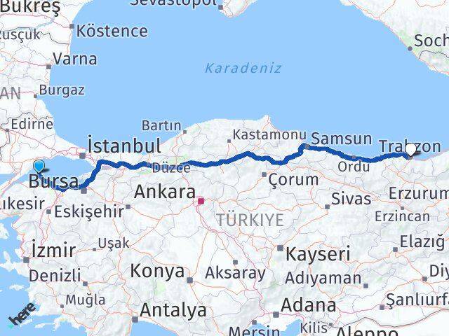 Balıkesir Marmara Trabzon Arası Kaç Km - Yol Haritası