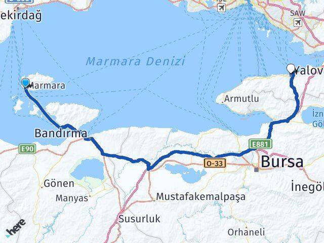 Balıkesir Marmara Yalova Arası Kaç Km - Yol Haritası