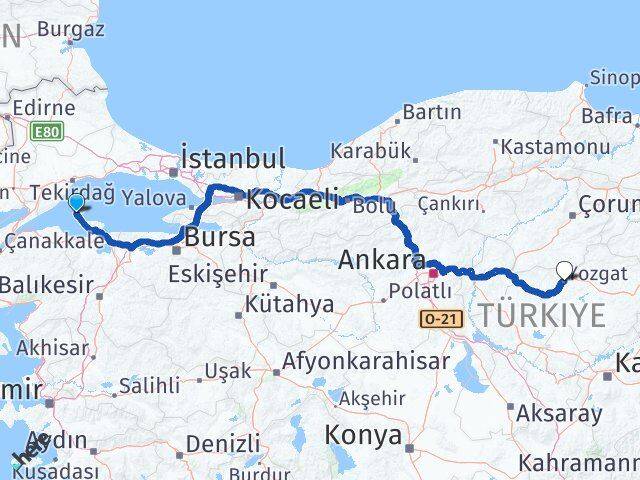 Balıkesir Marmara Yozgat Arası Kaç Km - Yol Haritası