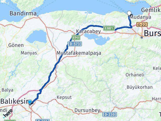 Balıkesir Mudanya Bursa Arası Kaç Km - Yol Haritası