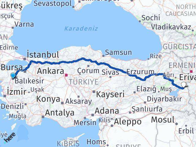 Balıkesir Muradiye Van Arası Kaç Km - Yol Haritası