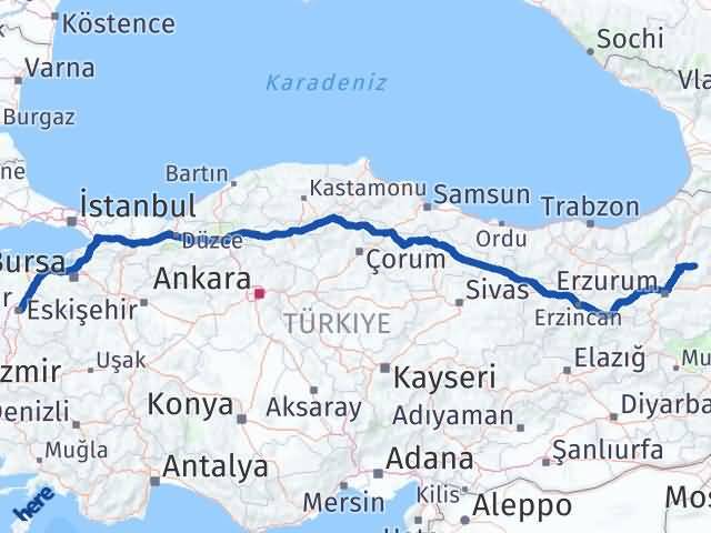 Balıkesir Narman Erzurum Arası Kaç Km - Yol Haritası
