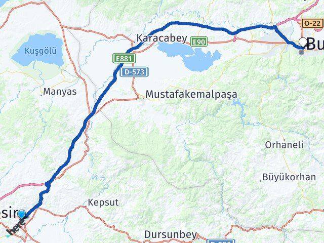 Balıkesir Osmangazi Bursa Arası Kaç Km - Yol Haritası