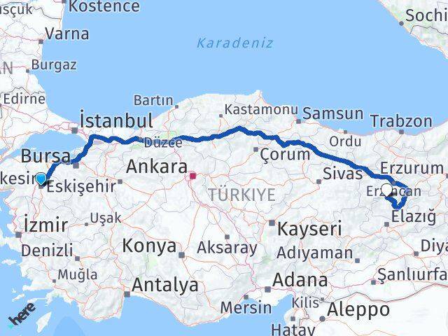 Balıkesir Ovacık Tunceli Arası Kaç Km - Yol Haritası