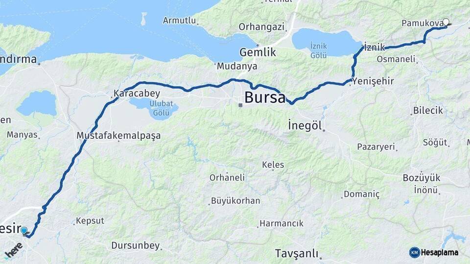 Balıkesir Pamukova Sakarya Arası Kaç Km - Yol Haritası