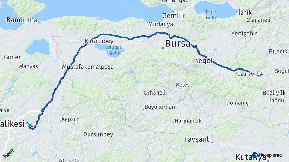 Balıkesir Pazaryeri Bilecik Arası Kaç Km - Yol Haritası