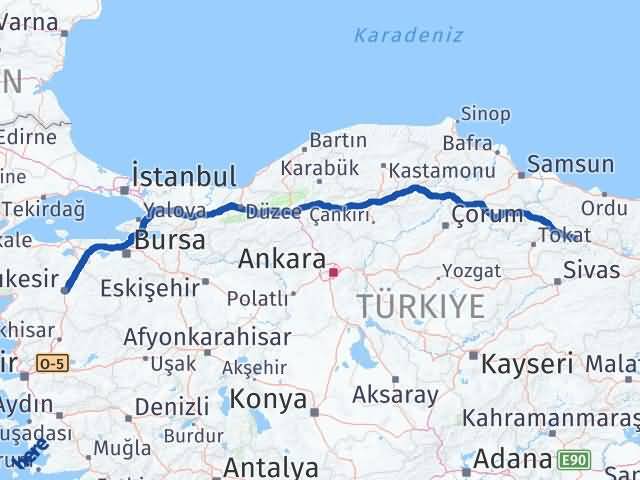 Balıkesir Reşadiye Tokat Arası Kaç Km - Yol Haritası