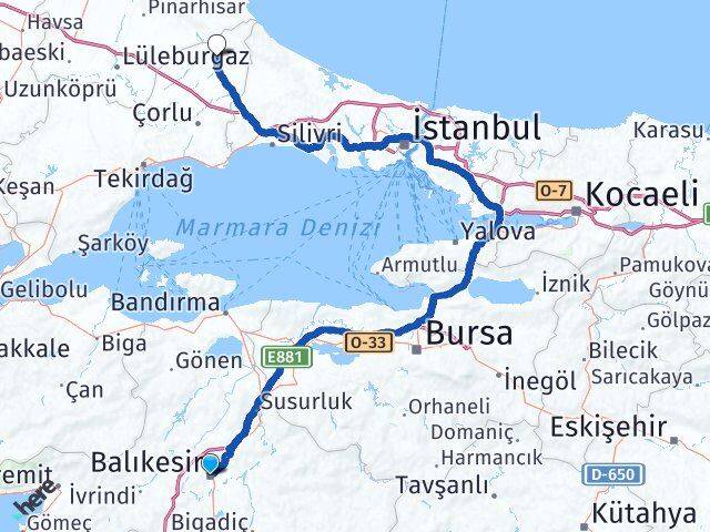 Balıkesir Saray Tekirdağ Arası Kaç Km - Yol Haritası
