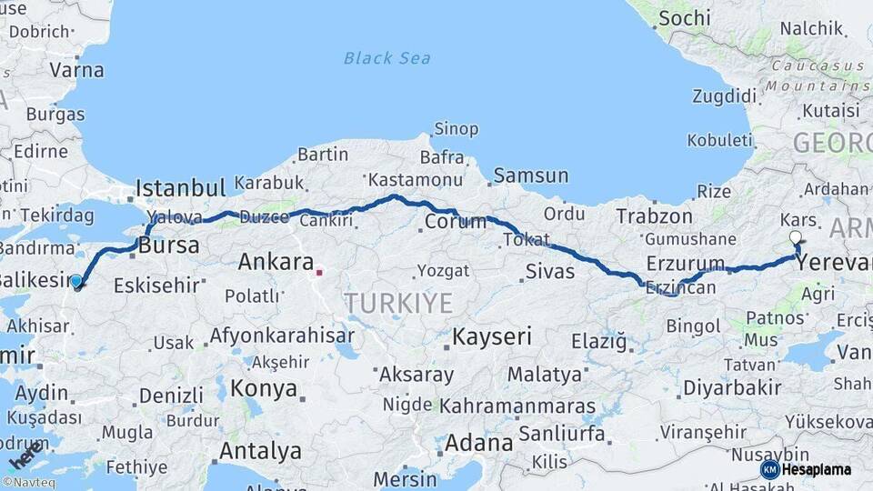 Balıkesir Sarıkamış Kars Arası Kaç Km - Yol Haritası