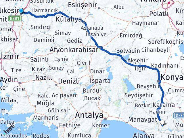 Balıkesir Sarıveliler Karaman Arası Kaç Km - Yol Haritası