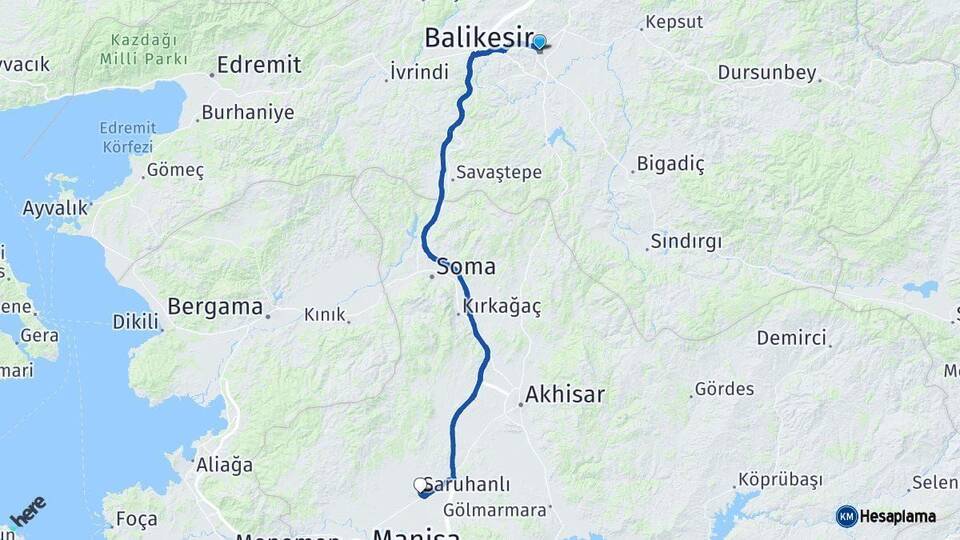 Balıkesir Saruhanlı Manisa Arası Kaç Km - Yol Haritası
