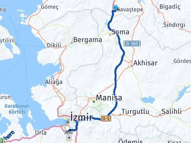 Balıkesir Savaştepe Aktepe Gaziemir İzmir Arası Kaç Km - Yol Haritası