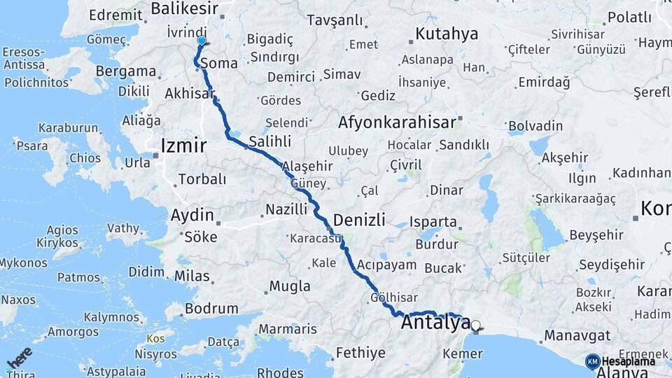 Balıkesir Savaştepe Antalya Arası Kaç Km - Yol Haritası