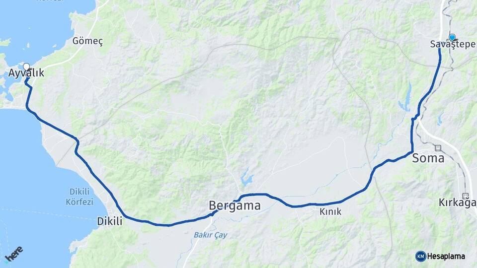 Balıkesir Savaştepe Ayvalık Arası Kaç Km - Yol Haritası