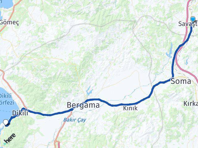 Balıkesir Savaştepe Bademli Dikili İzmir Arası Kaç Km - Yol Haritası