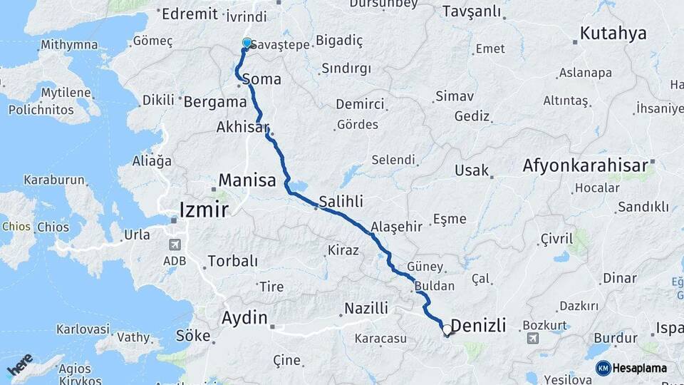 Balıkesir Savaştepe Denizli Arası Kaç Km - Yol Haritası