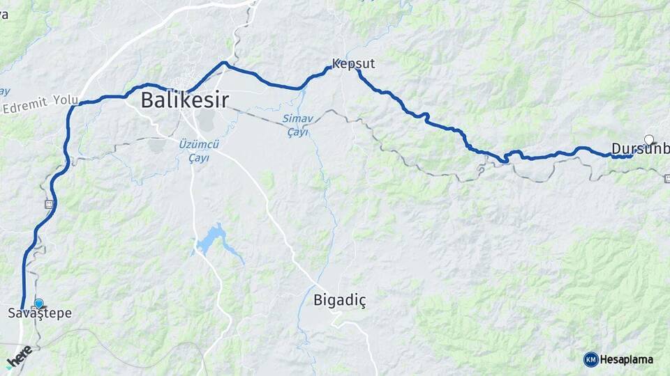 Balıkesir Savaştepe Dursunbey Arası Kaç Km - Yol Haritası