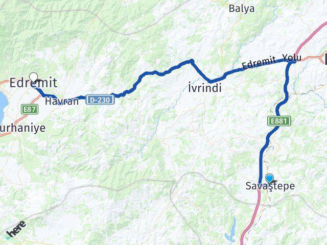 Balıkesir Savaştepe Edremit Arası Kaç Km - Yol Haritası