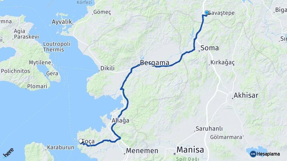 Balıkesir Savaştepe Foça İzmir Arası Kaç Km - Yol Haritası