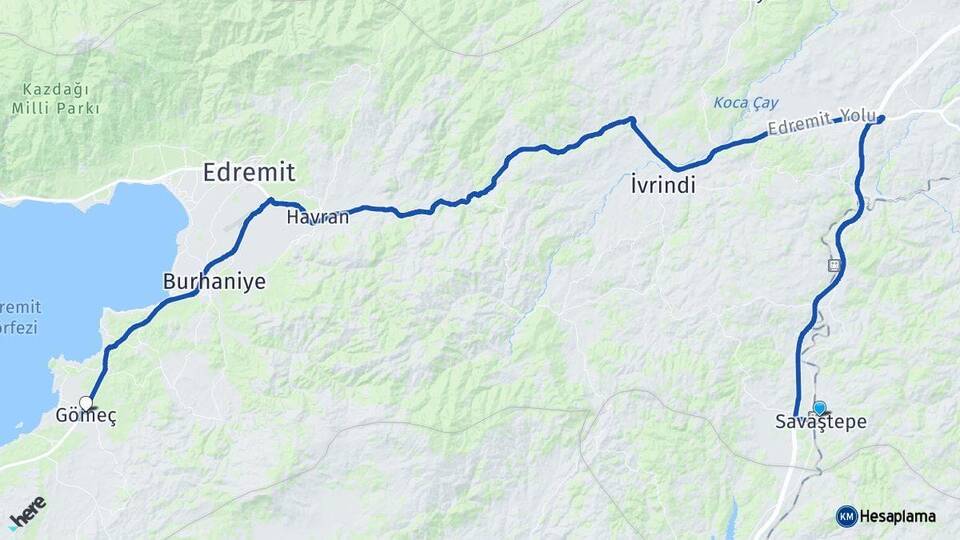 Balıkesir Savaştepe Gömeç Arası Kaç Km - Yol Haritası