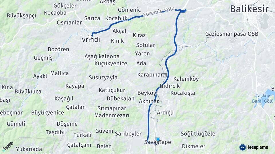 Balıkesir Savaştepe İvrindi Arası Kaç Km - Yol Haritası