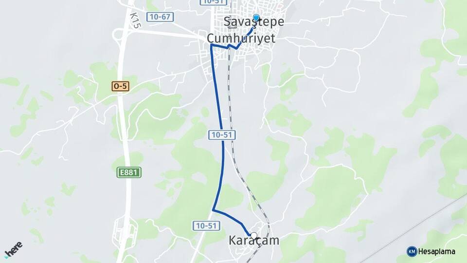 Balıkesir Savaştepe Karaçam Savaştepe Arası Kaç Km - Yol Haritası