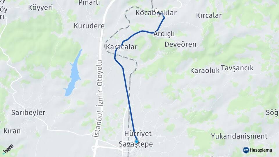 Balıkesir Savaştepe Kocabıyıklar Savaştepe Arası Kaç Km - Yol Haritası